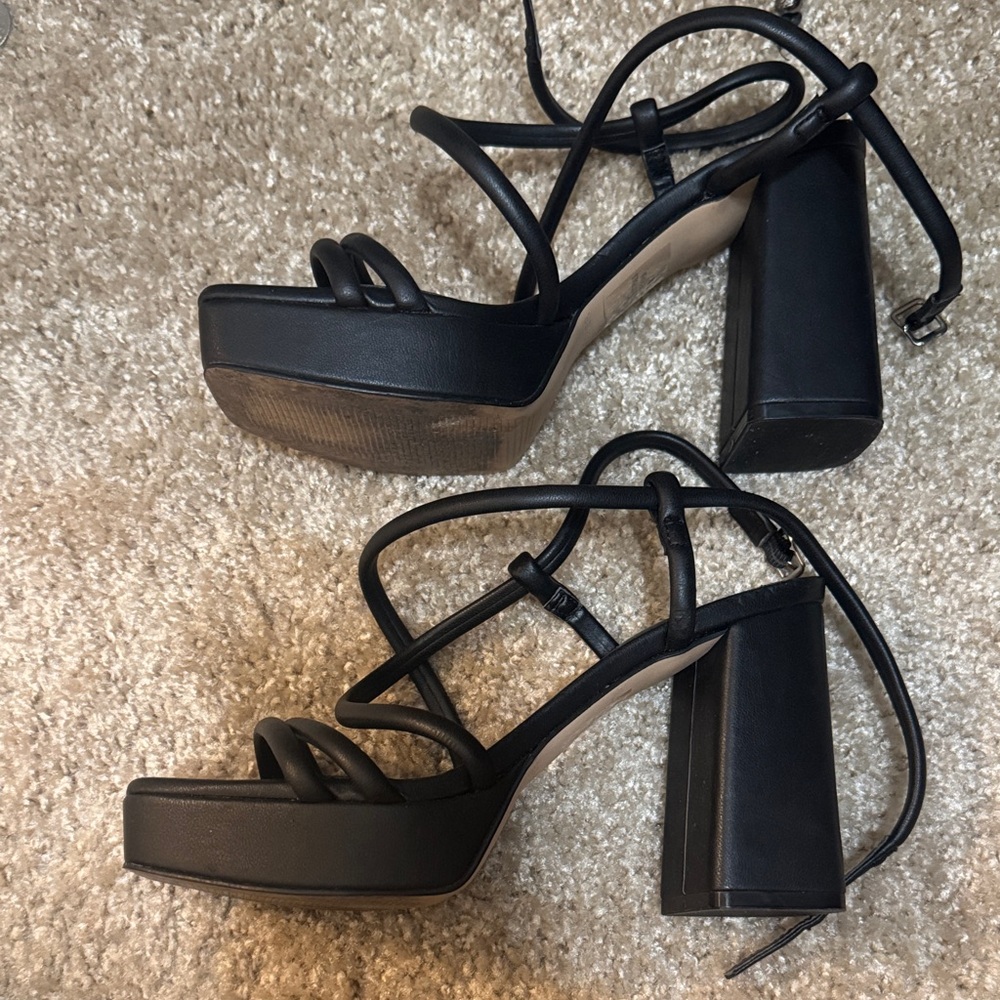 Marc Fisher Black Strappy Block Heel Sandals - Picture 7 of 7